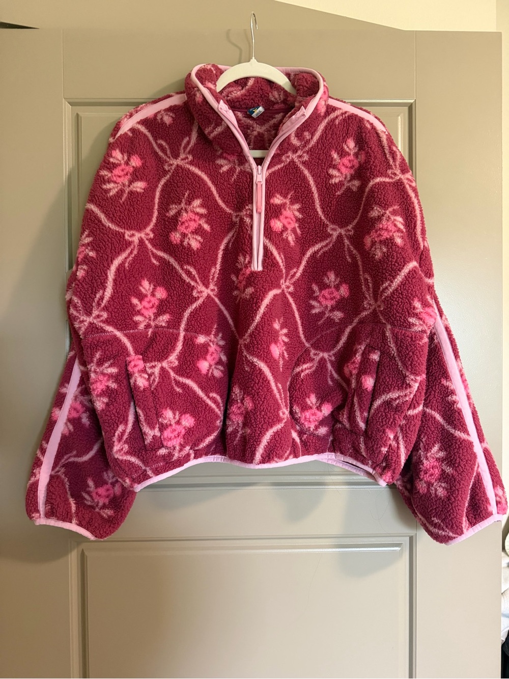 Old Navy Pink Floral Sherpa Half-Zip Pullover